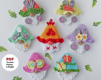 Easter gnomes crochet pattern, Set of 7 crochet patterns, Quick and easy crochet, Bunny gnomes, Mother’s Day gnome