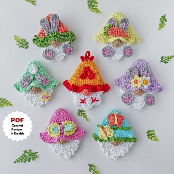 Easter gnomes crochet pattern, Set of 7 crochet patterns, Quick and easy crochet, Bunny gnomes, Mother’s Day gnome