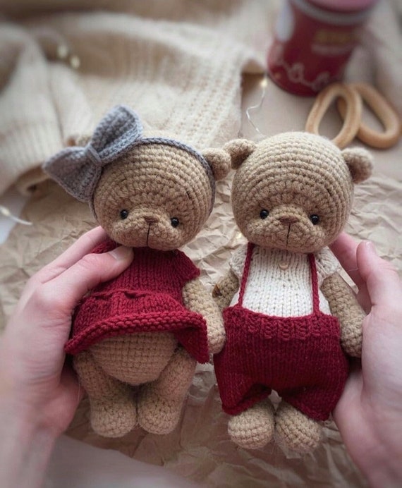 CHRISTMAS SET of 2 crochet patterns BEARS with knitted Clothes, crochet, Diy crochet kit, Christmas decorations crochet patterns pdf