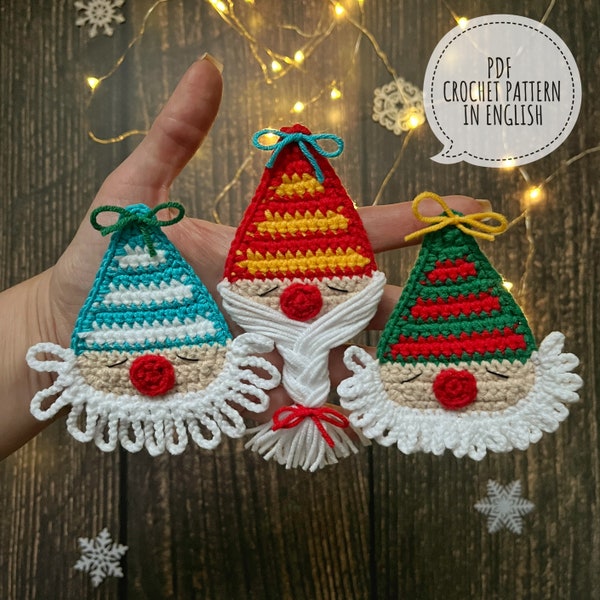 Christmas Gnome crochet Pattern, Set of 3 Christmas Gnomes, Crocheted gnomes, Winter decor