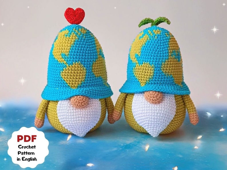 Crochet pattern EARTH gnome, cute earth day gnome, ecology gnome crochet pattern, eco friendly gift image 1