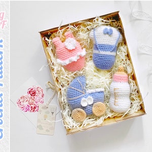 Baby Carriage, Milk bottle Crochet Parent, DIY Baby Shower Gift, Baby Baptism Favors PDF.