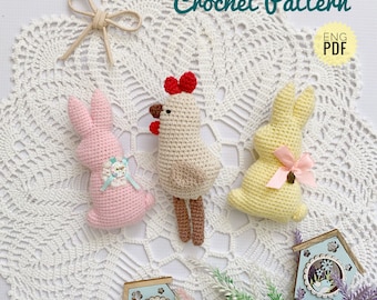 Easter Bunny and Chicken Crochet Pattern, Spring decor, Stuffed Animal, Amigurumi Toy Tutorials PDF, English Tutorial.