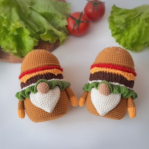 Gnome HAMBURGER crochet pattern,Dad birthday gift, Crochet gnome, Crochet play food, Funny crochet, Father's day gift image 3