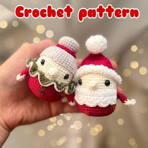 SET 2in1 Christmas crochet Santa and Mrs Claus PATTERN pdf, amigurumi ornaments, tutorial ENGLISH