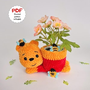 Crochet Pattern Plushie Planter Flower Pot, Plush Bear Basket, Low Sew Plushies, Beginner Easy Crochet