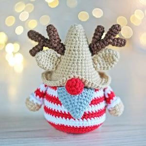 Christmas gnome crochet pattern - reindeer gnome christmas amigurumi pattern - crochet christmas ornament pattern