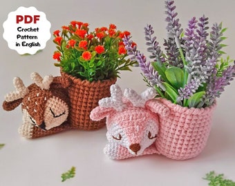 Crochet pattern DEER PLANTER, Mini flowerpot, Crochet planter pot, Succulent planter, Crochet plant holder