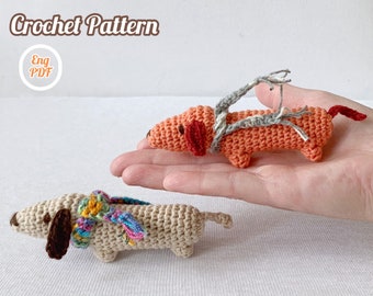 Dachshund Crochet Pattern, Amigurumi Dog Tutorials PDF, Stuffed Animal English Pattern.