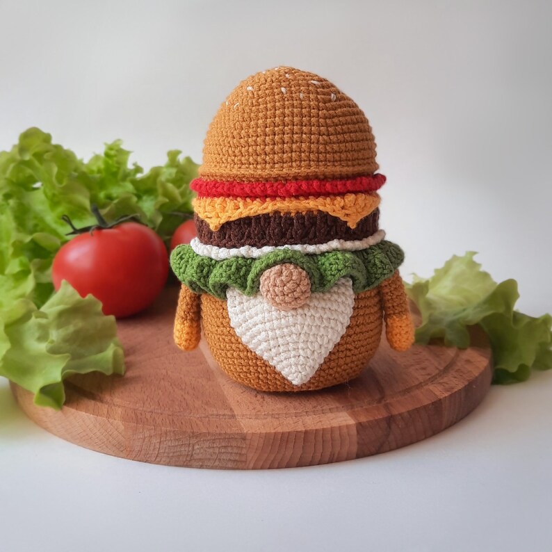 Gnome HAMBURGER crochet pattern,Dad birthday gift, Crochet gnome, Crochet play food, Funny crochet, Father's day gift image 6