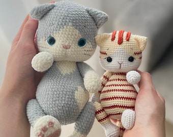 SET 2 in 1 crochet cats PATTERN pdf, amigurumi plush toy kitten, tutorial ENGLISH