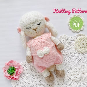 Sleeping Sheep Knitting Pattern, Knitted Lamb in overall, Birthday gift, DIY Christmas favor, Stuffed Animal, Soft Toy Tutorial English PDF.