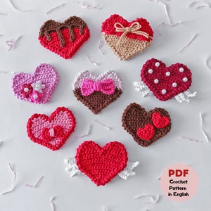 HEARTS crochet pattern, Set of 8 patterns, Quick crochet pattern no sew,  Crochet hearts for Valentine’s Day