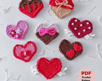 HEARTS crochet pattern, Set of 8 patterns, Quick crochet pattern no sew,  Crochet hearts for Valentine’s Day