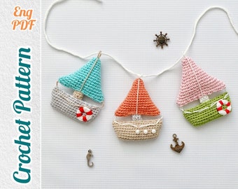 Boat Crochet Pattern, Wall decor in a marine style, Amigurumi Toy Tutorials PDF.