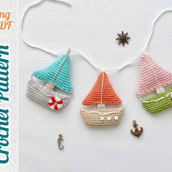 Boat Crochet Pattern, Wall decor in a marine style, Amigurumi Toy Tutorials PDF.