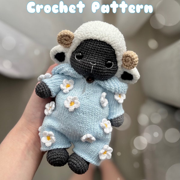 Knitted jumpsuit with flowers for doll PATTERN pdf, crochet flowers clothes for amigurumi lamb, Easter knitting, tutorial ENGLISH