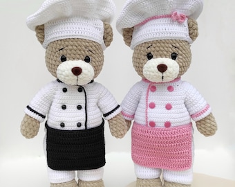 Amigurumi crochet pattern - Crochet chef bear pattern - English PDF pattern - Crochet bear cook pattern