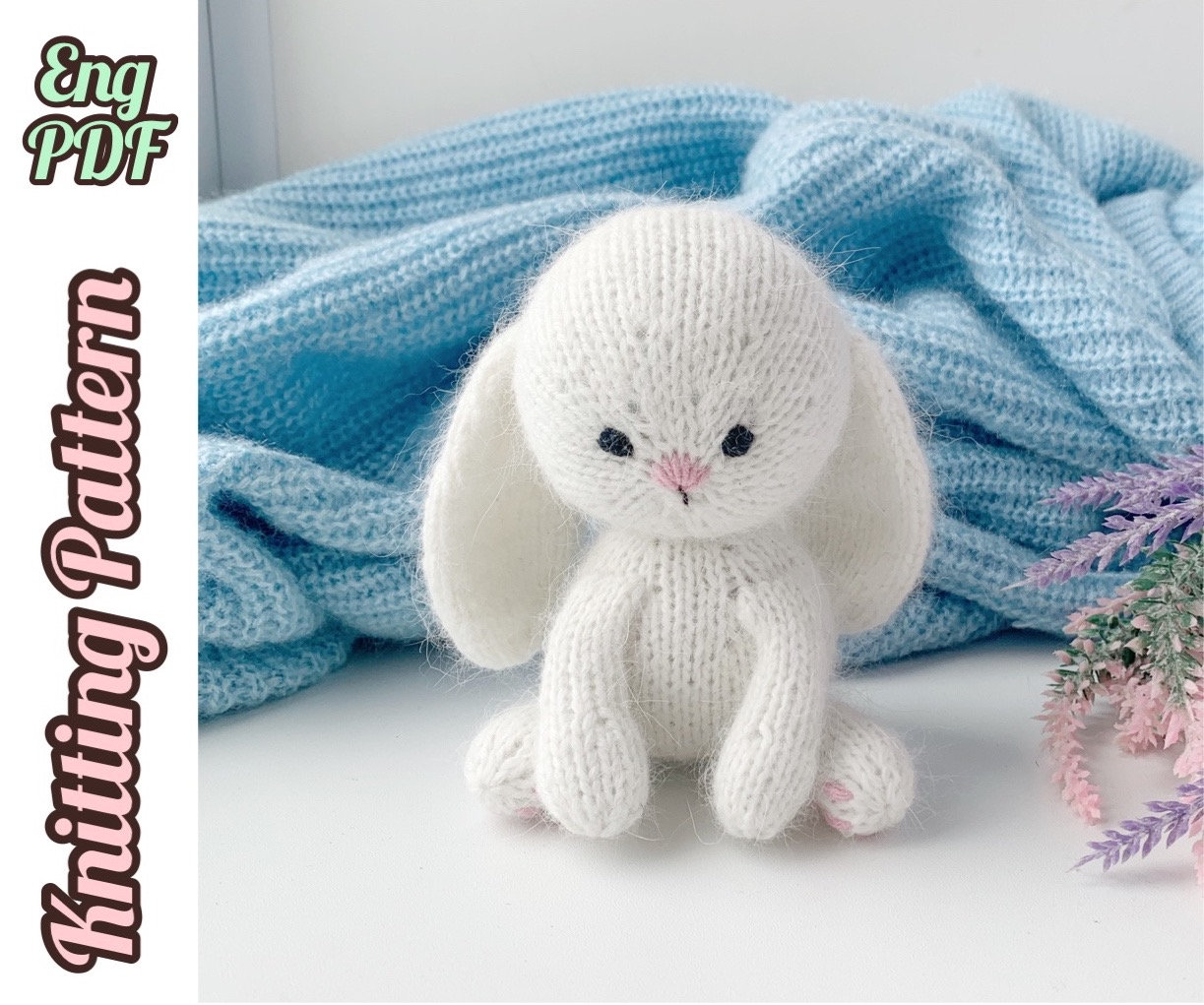 Little Bunny Knitted Pattern, Small Easter Rabbit, Knitting Soft Toy, DIY Stuffed Animal,Spring decor, Tutorial English PDF.