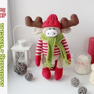 Christmas Deer Knitting Pattern, Knitted Winter Decor, DIY Christmas Favor, Stuffed Animal Elk, Tutorial English PDF.