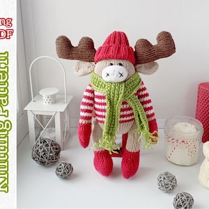 Christmas Deer Knitting Pattern, Knitted Winter Decor, DIY Christmas Favor, Stuffed Animal Elk, Tutorial English PDF.