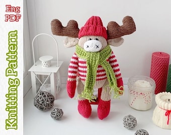 Christmas Deer Knitting Pattern, Knitted Winter Decor, DIY Christmas Favor, Stuffed Animal Elk, Tutorial English PDF.