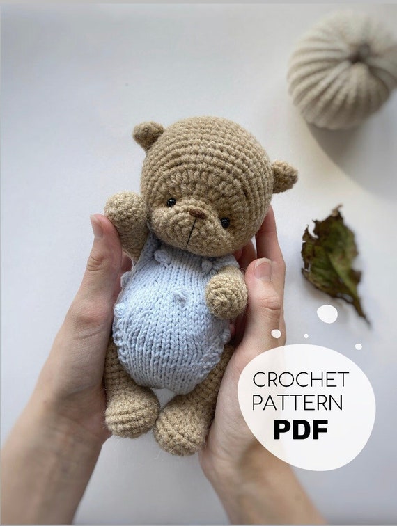 Crochet bear PATTERN in English with pastel bodysuit, classic amigurumi  teddy bear toy tutorial,easy crochet pattern toy Animal PDF,7 inches