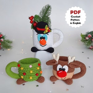 Crochet pattern Christmas cups, Crochet patterns, Crochet Christmas tree, Snowman crochet pattern, Reindeer pattern