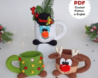 Crochet pattern Christmas cups, Crochet patterns, Crochet Christmas tree, Snowman crochet pattern, Reindeer pattern