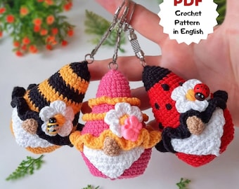 Set of 3 crochet pattern, Garden gnomes, Ladybug gnome crochet pattern, Gnome with butterfly, Cute gnome patterns