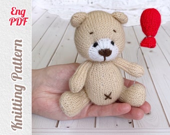 Bear Knitting Pattern, Soft Toy Tutorial PDF, Stuffed Animal Bear, DIY Bear with a balloon.