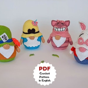 Crochet pattern gnomes, Crochet cat gnome, Christmas pattern, Crochet rabbit gnome, Crochet girl gnome