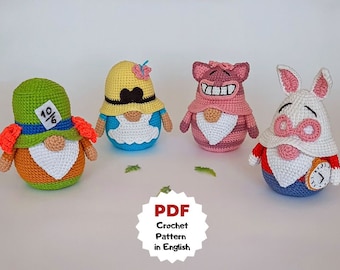 Crochet pattern gnomes, Crochet cat gnome, Christmas pattern, Crochet rabbit gnome, Crochet girl gnome