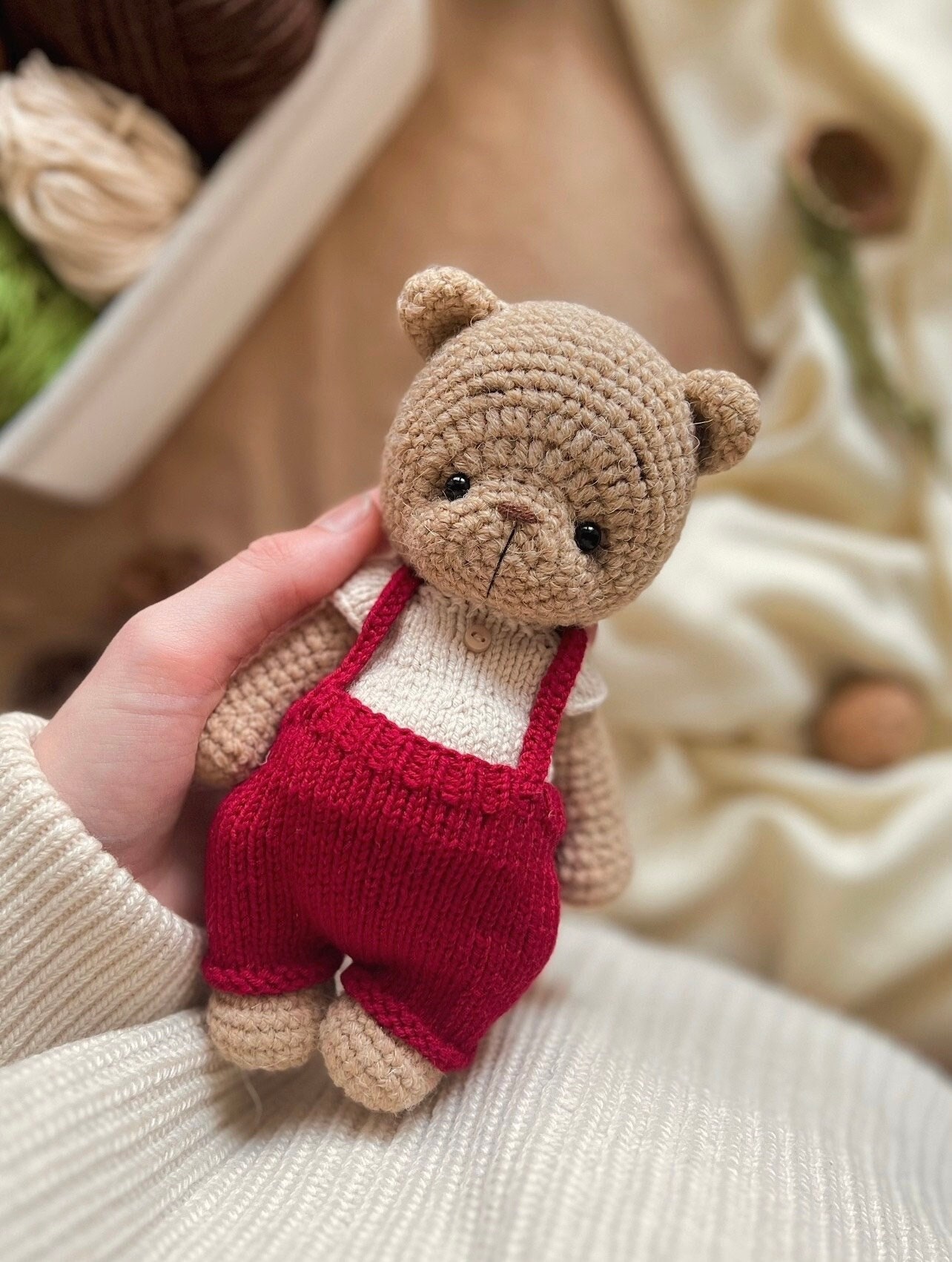 CROCHET PATTERN Christmas Bear in Knitted Clothes for Bear on