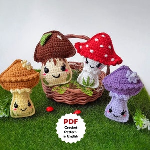 Set of 3 crochet MUSHROOM patterns, Amigurumi mushroom pattern, Fly agaric pattern, Crochet mushroom ornament pattern