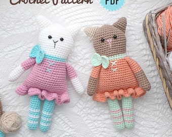 Cat Doll Crochet Pattern, Stuffed Animal, Soft Toy Tutorials PDF, English Tutorial.