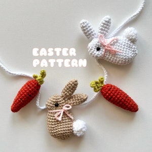 Easter crochet garland PATTERN pdf, spring crochet applique, crochet bunny, boho crochet animals, crochet carrot, tutorial ENGLISH pdf