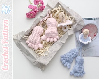 Baby Foot and Pacifier Crochet Parent, Baby Baptism Favors, DIY Baby Shower Gift.