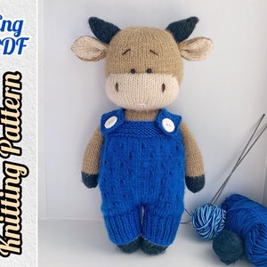 Bull Toy Knitting Pattern, Knitted Cow, symbol of year, DIY Soft Toy, Stuffed Animal Tutorial PDF image 1