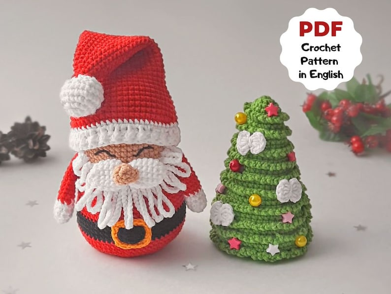 Crochet pattern Santa, Crochet pattern Christmas tree, Christmas crochet pattern, Crochet Christmas tree image 1