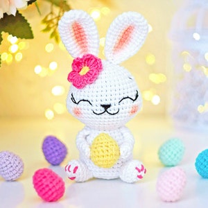 Bunny crochet pattern with eggs easter decoration - small amigurumi easter ornaments pattern - cute animal crochet easter table decor