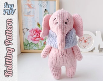 Pink Elephant Knitting Pattern, Birthday gift, Safari Toys, Stuffed Animal, Soft Toy Tutorial English PDF.