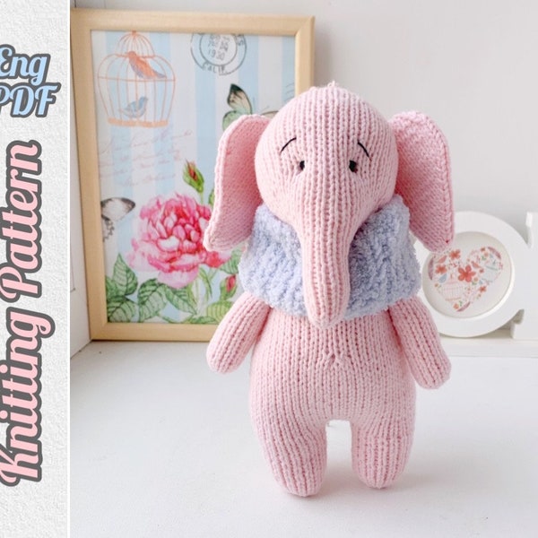 Pink Elephant Knitting Pattern, Birthday gift, Safari Toys, Stuffed Animal, Soft Toy Tutorial English PDF.