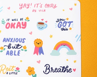 Self Care Stickers - Mental Health Stickers - Cute Sticker Sheet - Kawaii Stickers - Journal Stickers - Positive Stickers - Bujo Stickers