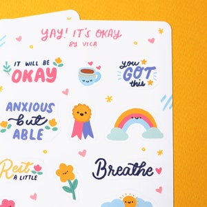 Self Care Stickers - Mental Health Stickers - Cute Sticker Sheet - Kawaii Stickers - Journal Stickers - Positive Stickers - Bujo Stickers