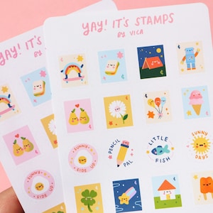 Briefmarken Aufkleber Bogen - Kawaii Aufkleber - Happy Mail Aufkleber - Journal Aufkleber - Pen Pal Aufkleber - Niedliche Aufkleber - Süßer Aufkleber Bogen