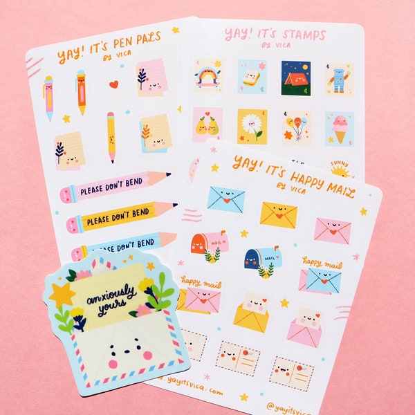 Happy Mail Stickers Bundle - Cute Stationery - Journal Stickers - Cute Stickers  - Pen Pals Stickers