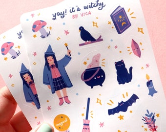 Witchy Sticker Sheet - Magic Stickers - Cute Sticker Sheet - Kawaii Stickers - Journal Stickers - Halloween Stickers - Witch Stickers