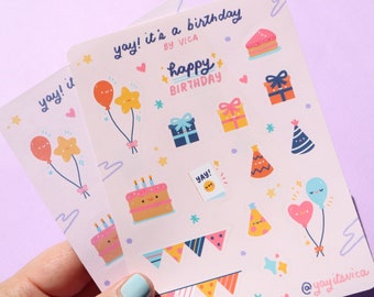 Happy Birthday Sticker Sheet - Kawaii Stickers - Cute Stationery - Journal Stickers - Birthday Stickers  -Cute Stickers - Cute Sticker Sheet
