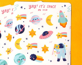 Kawaii Space Sticker Sheet – Cute Planner Journal Stickers